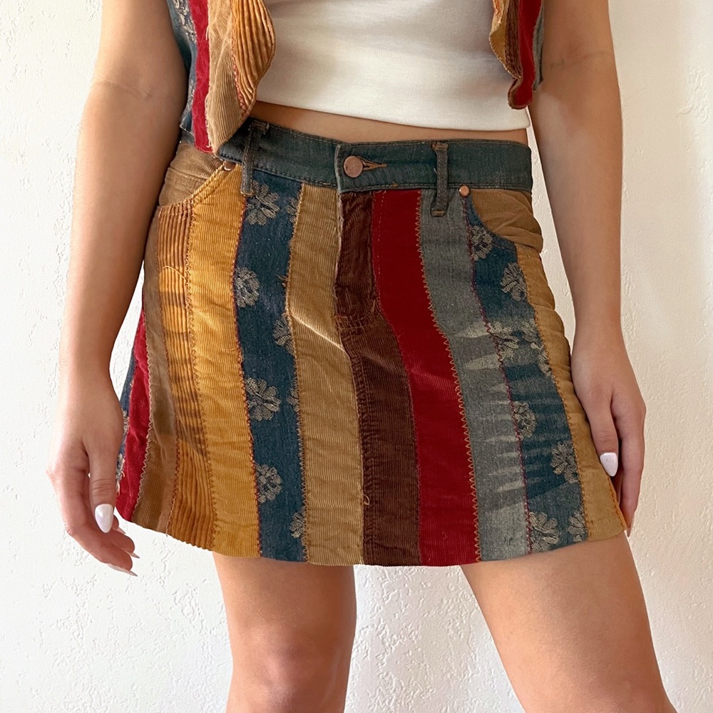 NWT Vintage Y2K Boho Patchwork Mini Denim Skirt sz S / M